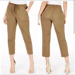 Guess NWT Anya Sergeant Green Tie Cropped Raw Hem Cargo Style Crop Pants SZ 10